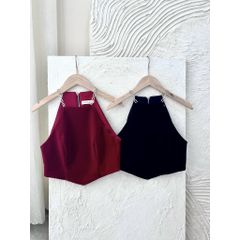 GOÛT DE JUN - Áo croptop nữ cổ yếm phối xích  - HOLI TOP