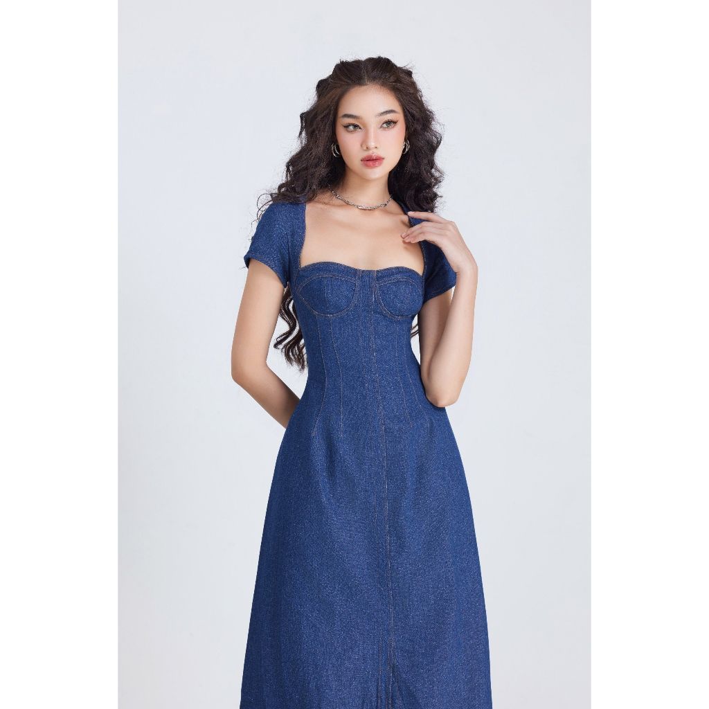 Đầm Nữ Denim Cổ Vuông Tay Ngắn Khoét Lưng - NOVA DRESS - GOÛT DE JUN
