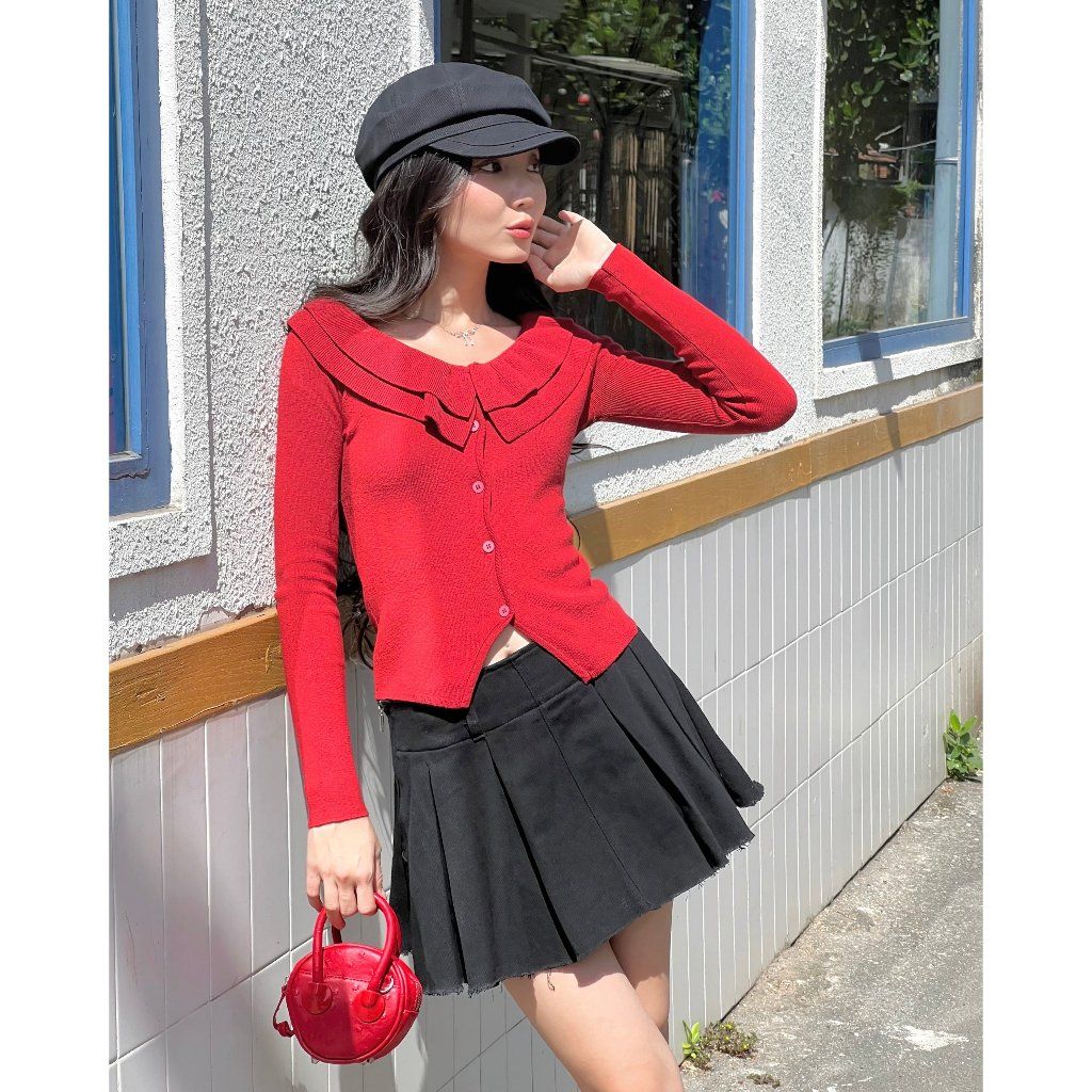 Áo Len Freesize Cổ Bèo Tay Dài Dễ Thương- FABIN TOP -  GOÛT DE JUN