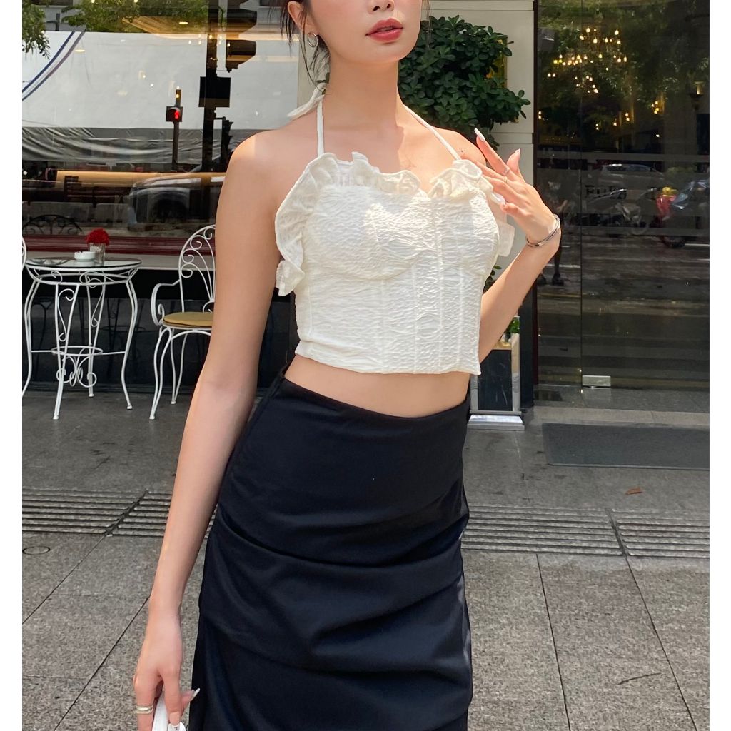 Áo Croptop Nữ Cổ Yếm Phối Bèo Nữ Tính MAICHI TOP - GOÛT DE JUN