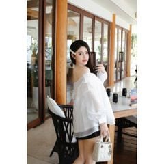 Áo Nữ Voan Trễ Vai Trơn Tay Dài Bèo Nữ Tính Thanh Lịch - FRAGI  TOP - GOÛT DE JUN
