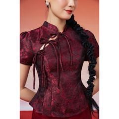 Áo Cổ Tàu Chất Gấm Đính Nơ Tay Phồng Tôn Dáng - THỤC NGHI - GOÛT DE JUN