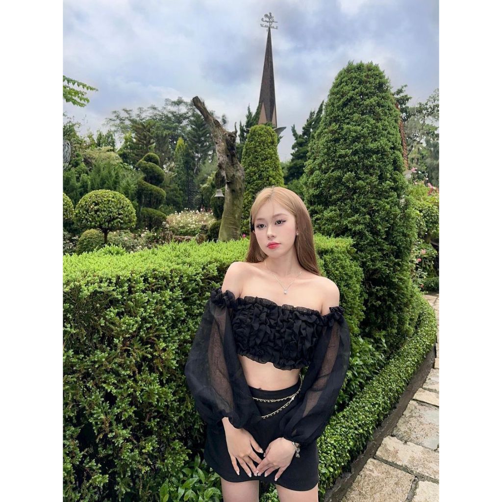 GOÛT DE JUN - Áo Croptop Voan Tay Phồng Trễ Vai - LILY TOP