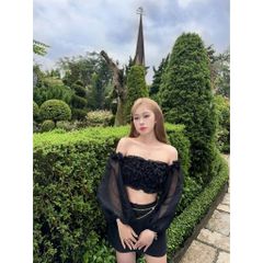 GOÛT DE JUN - Áo Croptop Voan Tay Phồng Trễ Vai - LILY TOP
