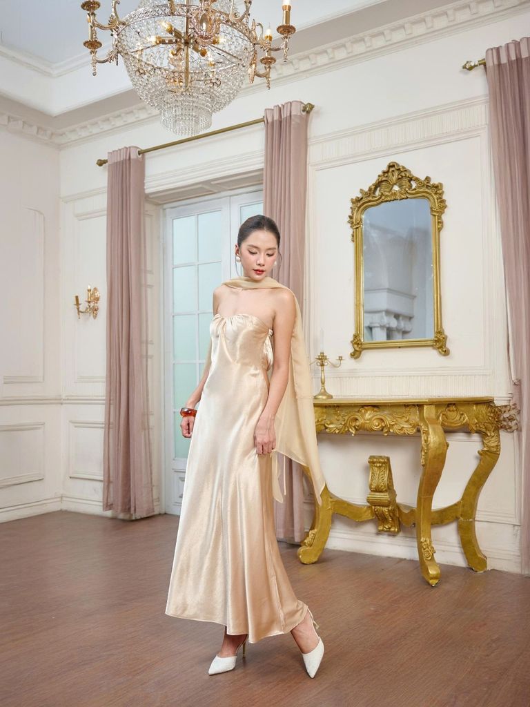 Đầm Nữ CIVAL Đi Tiệc Cúp Ngực Dáng Dài Kèm Khăn Choàng Sang Trọng GOÛT DE JUN
