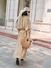 (BÁN LẺ) Set Nữ AGREC Áo Croptop Tay Dơi Cổ Bèo Phối Chân Váy Dài Nữ Tính GOÛT DE JUN