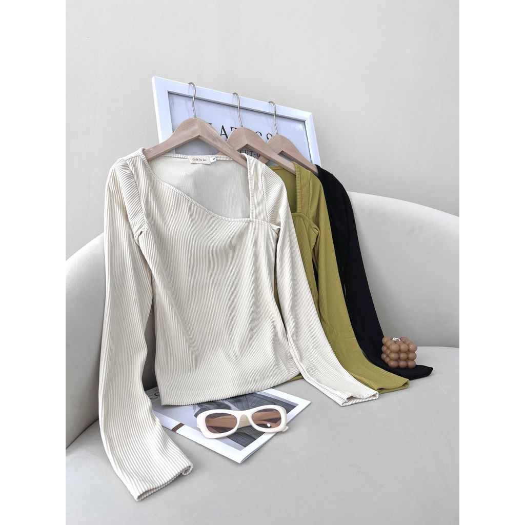 GOÛT DE JUN - Áo nữ body  tay dài cổ lệch - Gany Top