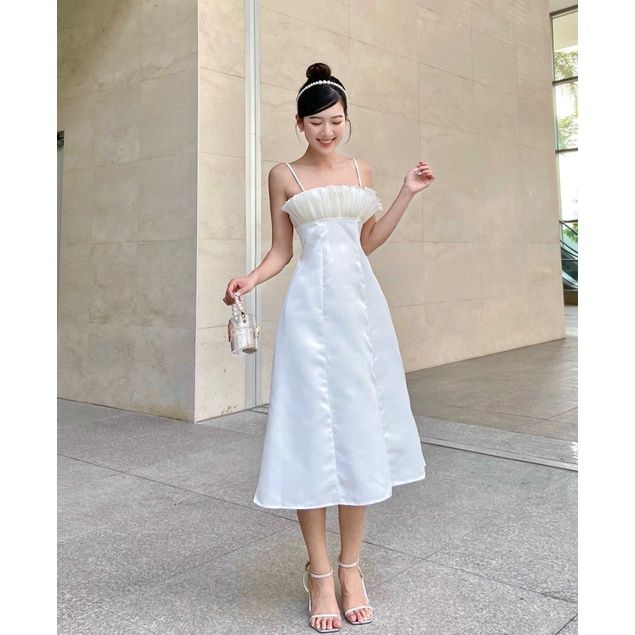 Đầm nữ thiết kế hai dây dáng dài phối nhún ngực tiểu thư ARIEL DRESS - GOÛT DE JUN