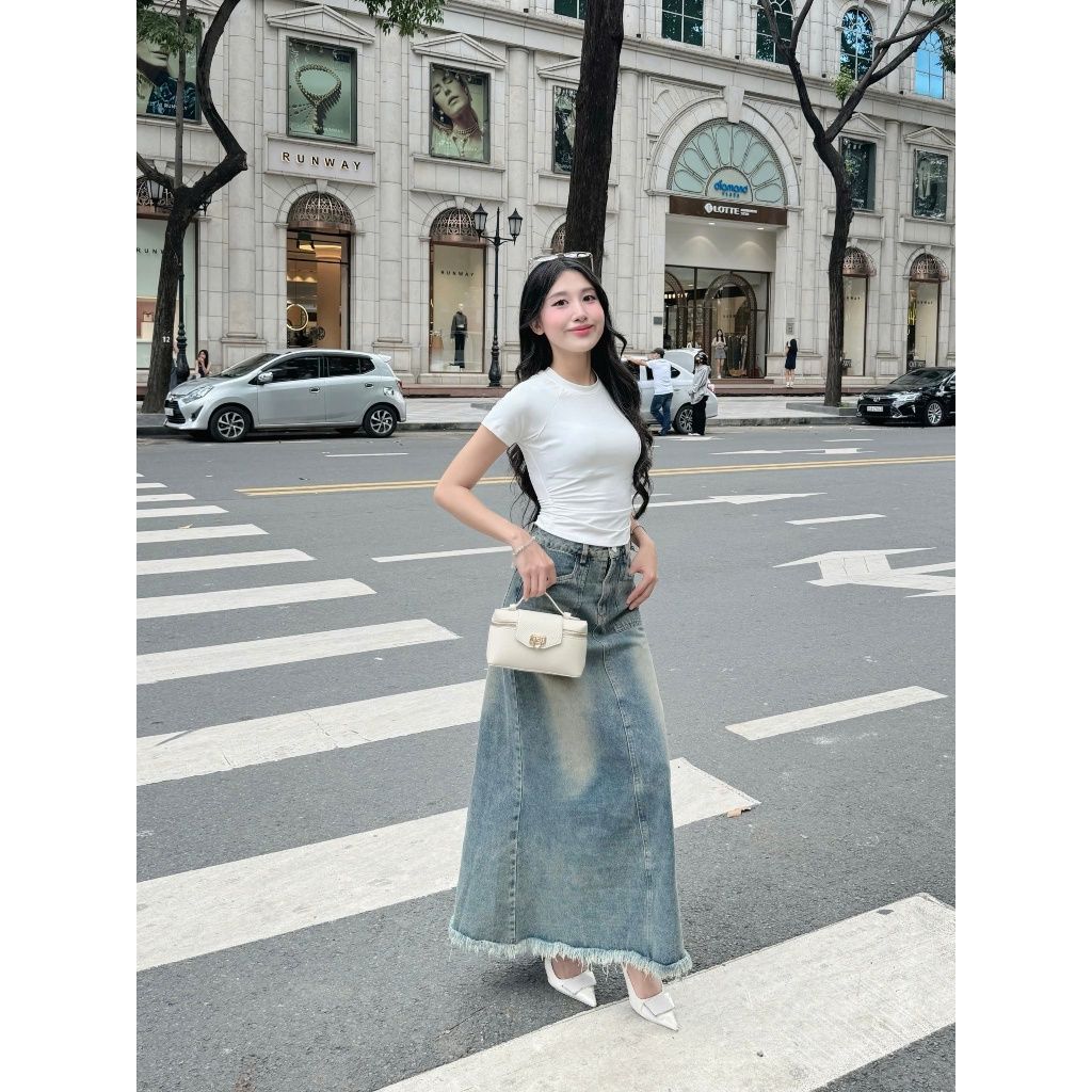 Áo Nữ Trơn Tay Ngắn Cổ Tròn Basic Ôm Body Nhún Eo  - ALLEN TOP - GOÛT DE JUN