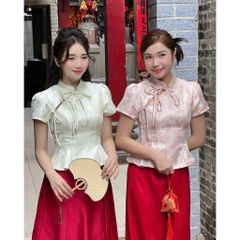 Áo Cổ Tàu Chất Gấm Đính Nơ Tay Phồng Tôn Dáng - THỤC NGHI - GOÛT DE JUN
