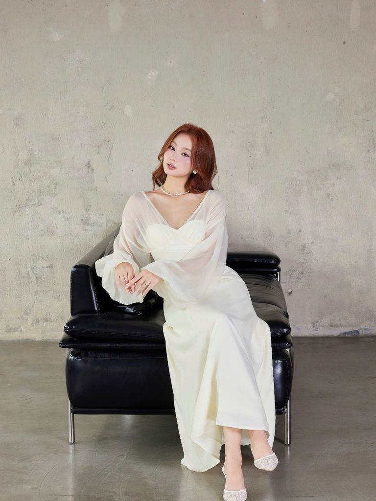 Đầm Nữ CIFUL Tay Dài Phối Voan Đi Tiệc Thanh Lịch GOÛT DE JUN