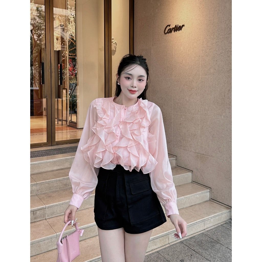 Áo Kiểu Tay Phồng Dài Phối Bèo Phong Cách Hàn Quốc - DION TOP -  GOÛT DE JUN