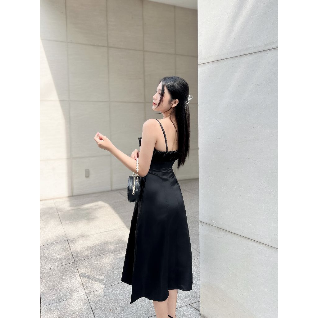 Đầm nữ thiết kế hai dây dáng dài phối nhún ngực tiểu thư ARIEL DRESS - GOÛT DE JUN