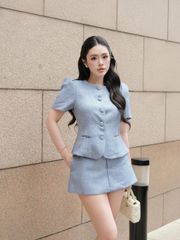 (Bán Lẻ) Set Nữ VINCIES Áo Cổ Tròn Phối Nút Bọc Và Chân Váy Basic Sang Trọng  GOÛT DE JUN