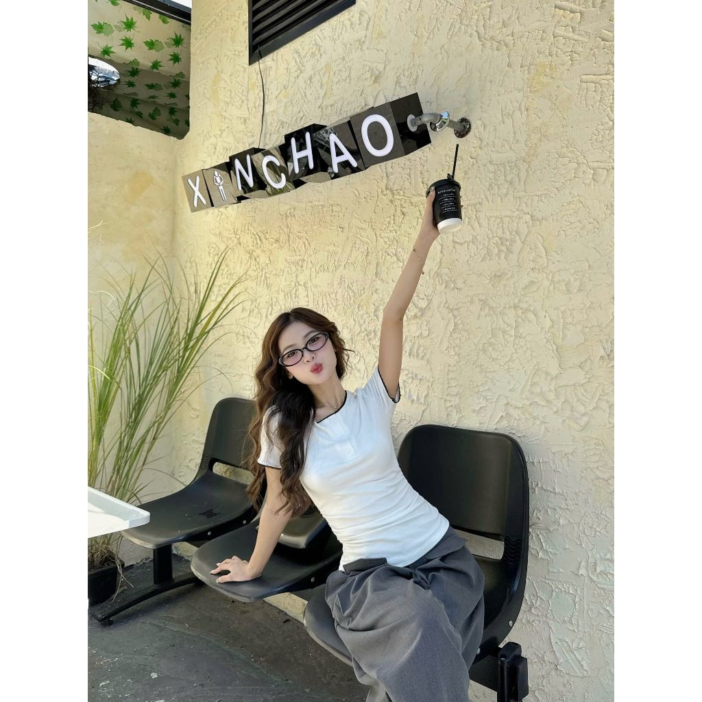 Áo Nữ  Tay Ngắn Basic Ôm Body Nhún Eo Phối Ren - LITHE TOP - GOÛT DE JUN