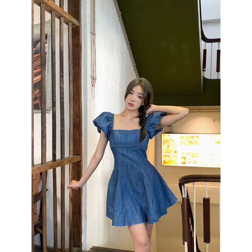 Đầm Nữ Tay Phồng Denim Nhẹ Nhàng Nữ Tính - VIA DRESS - Goût De Jun