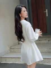 Đầm Nữ TICHAR DRESS Cổ Sơ Mi Họa Tiết Sọc Phối Tay Bồng Thanh Lịch  GOÛT DE JUN
