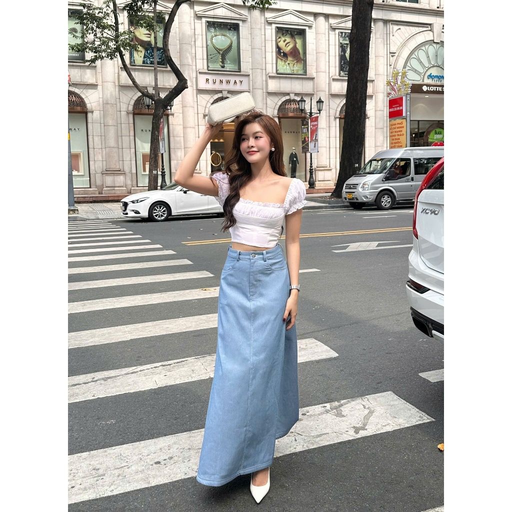 Áo Croptop Nữ Tay Phồng Phối Ren Nữ Tính - KAHIN TOP - GOÛT DE JUN