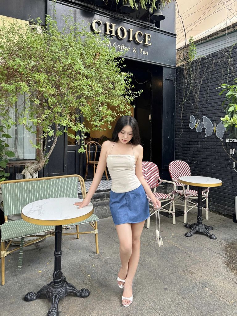 GOUT DE JUN Áo Hai Dây Chất Linen Cotton Ôm Body NOWDE Áo Cúp Ngực Bo Chun Lưng Cố Định FGBA2605105