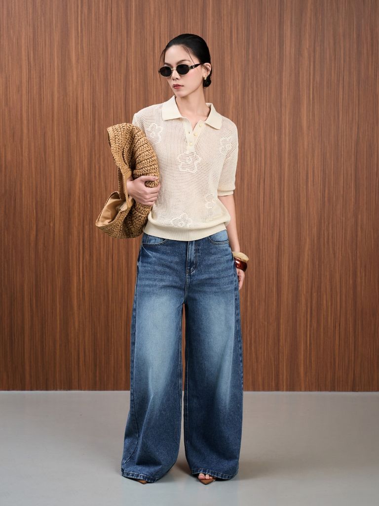 Quần Jeans Nữ FALLOT Wash Ống Rộng Basic GOUT DE JUN