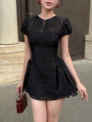 Đầm Nữ MIEKO Dress Cổ Tròn Xuyên Thấu Phối Nút Sang Chảnh GOÛT DE JUN