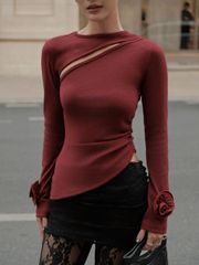 Áo Nữ TASHIG Tay Dài Phối Hoa Ôm Body Tà Lệch GOÛT DE JUN