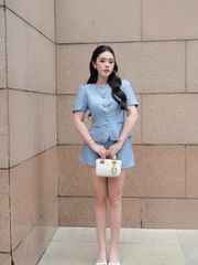 (Bán Lẻ) Set Nữ VINCIES Áo Cổ Tròn Phối Nút Bọc Và Chân Váy Basic Sang Trọng  GOÛT DE JUN