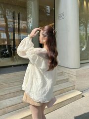 Áo Kiểu Nữ Babydoll SWETI Cổ V Bèo Tay Bồng Nữ Tính Dịu Dàng GOÛT DE JUN