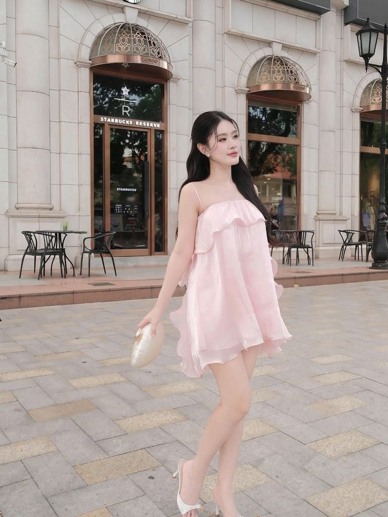 GOUT DE JUN Đầm Nữ Hai Dây Phối Bèo Chất Lụa Tơ SHIRAY Váy Mini Tiểu Thư