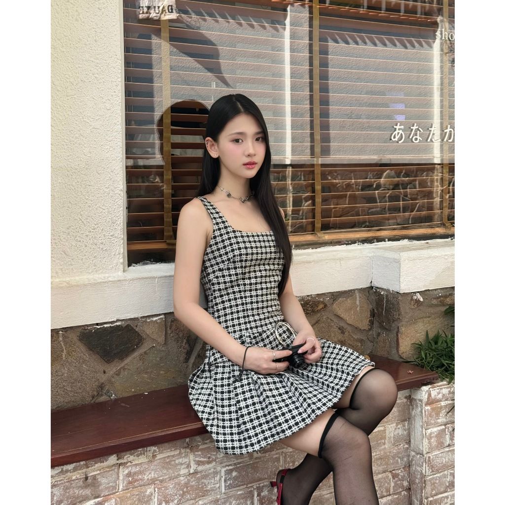 Đầm Nữ Caro Thiết Kế Xếp Li Phối Belt - GÒYA DRESS - GOÛT DE JUN
