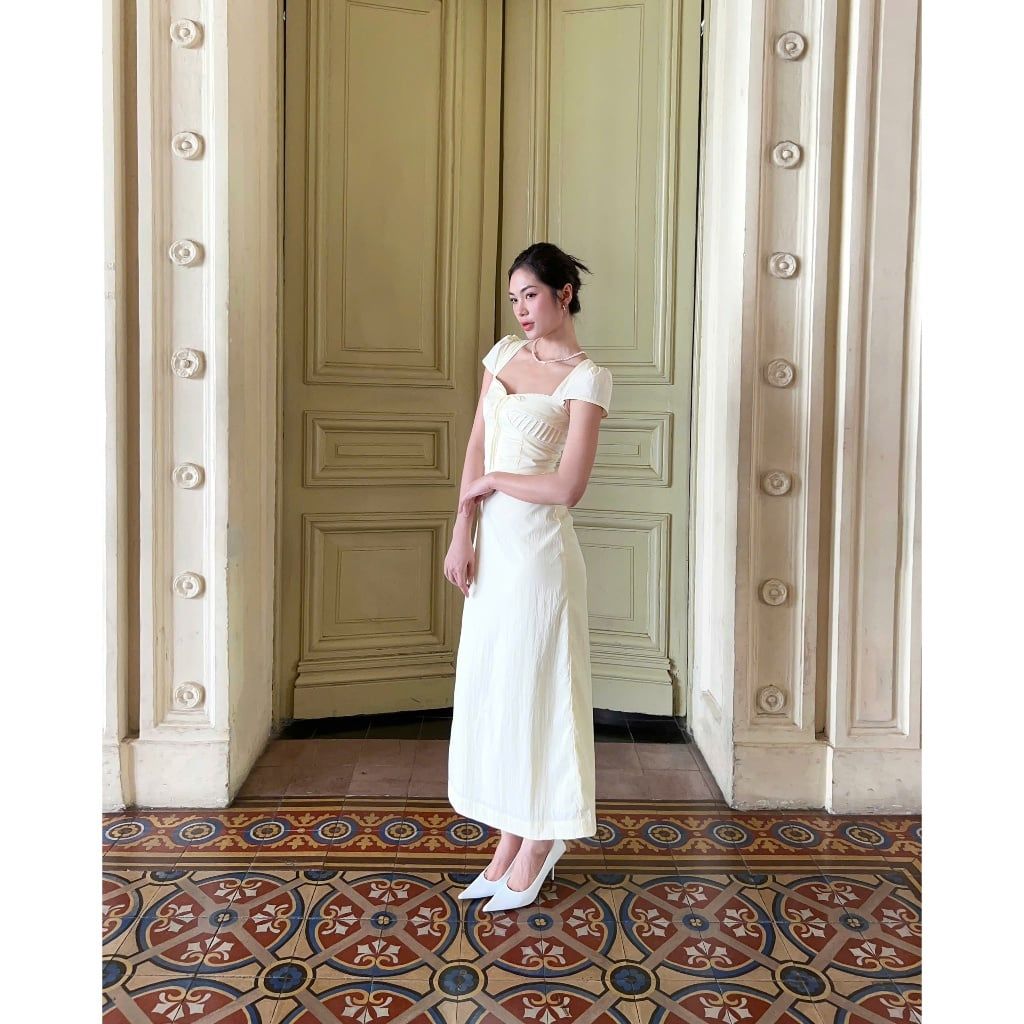 Đầm Nữ Thiết Kế Cổ Vuông Nhún Ngực Hở Lưng Form Dài- SOBIE DRESS - GOÛT DE JUN