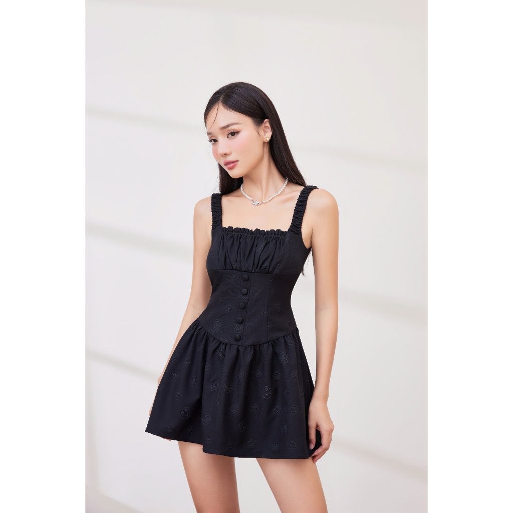 Đầm Nữ Thiết Kế Nhún Ngực Phối Nút Form Ngắn Dễ Thương - DOREE DRESS - GOÛT DE JUN