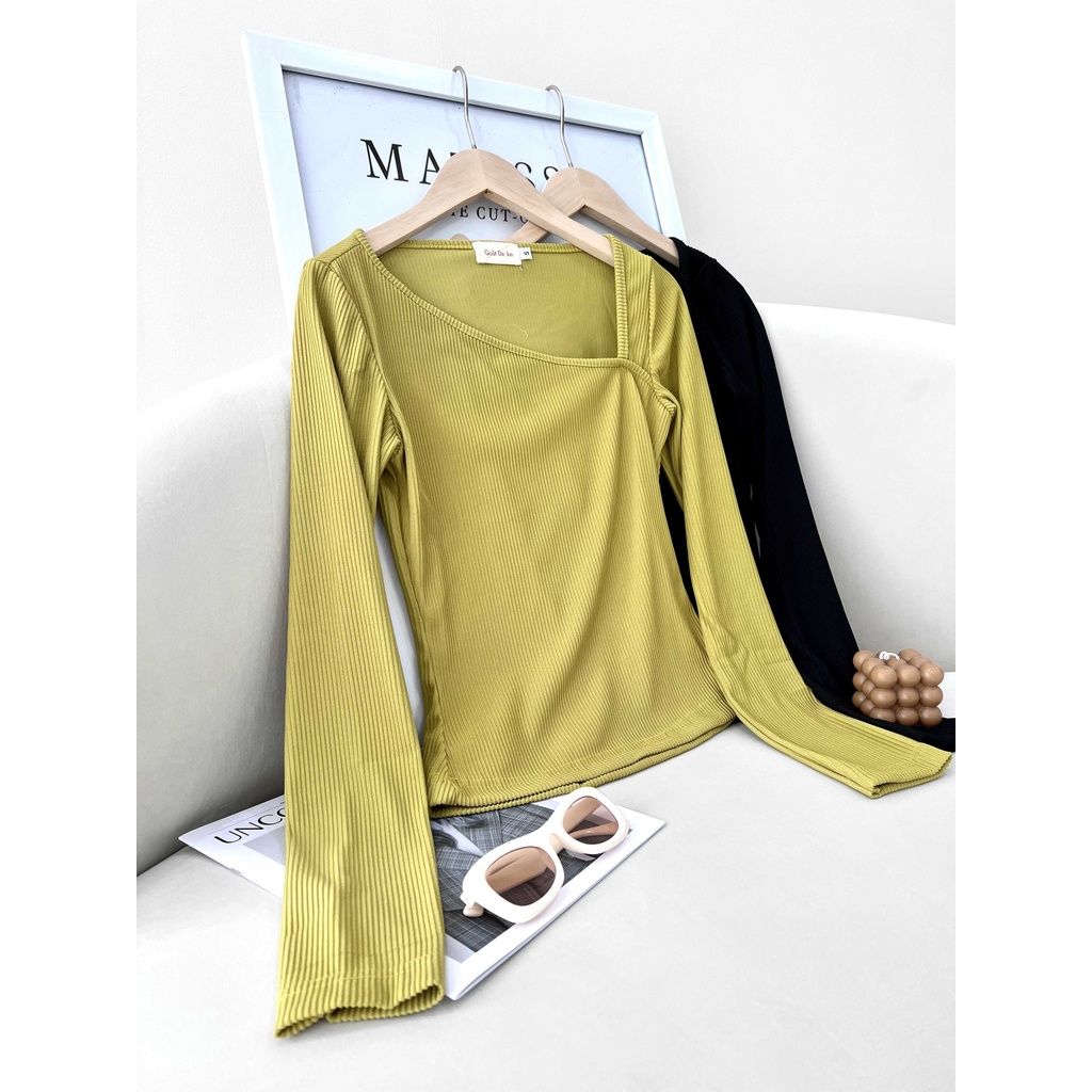 GOÛT DE JUN - Áo nữ body  tay dài cổ lệch - Gany Top