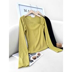 GOÛT DE JUN - Áo nữ body  tay dài cổ lệch - Gany Top