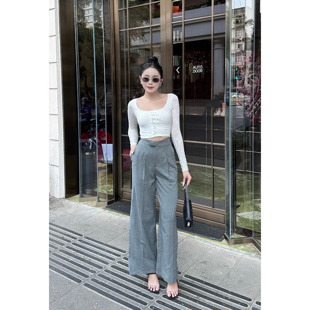 Áo Kiểu Croptop Tay Dài Thắt Dây Basic - BALLIN TOP - GOÛT DE JUN