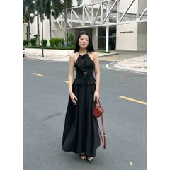 Set Áo Yếm Nữ Phối Ren Nơ Và Chân Váy Dài Xếp Ly Sexy  (bán lẻ) -  JEANA SET - GOÛT DE JUN