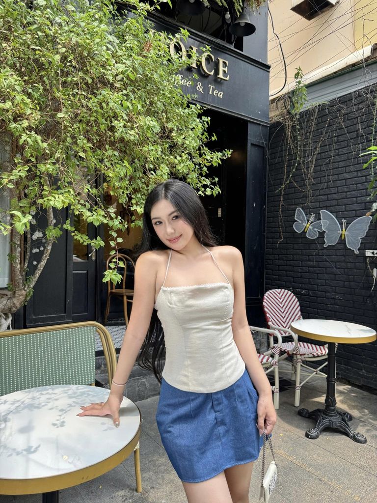 GOUT DE JUN Áo Hai Dây Chất Linen Cotton Ôm Body NOWDE Áo Cúp Ngực Bo Chun Lưng Cố Định FGBA2605105