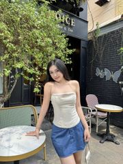 GOUT DE JUN Áo Hai Dây Chất Linen Cotton Ôm Body NOWDE Áo Cúp Ngực Bo Chun Lưng Cố Định FGBA2605105