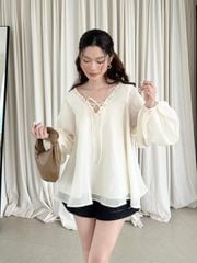 Áo Kiểu Nữ Diary Tay Dài Phồng Cổ V phối Bèo Nữ Tính GOÛT DE JUN