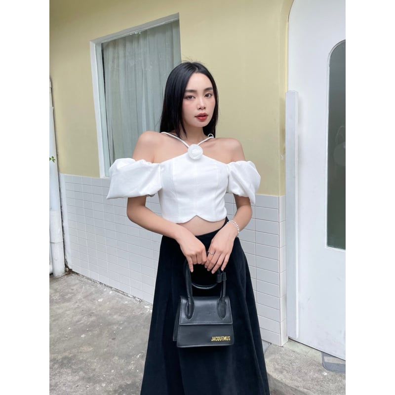 Áo Croptop Gợn Sóng Cổ Yếm Tay Bồng Tysa Top - GOÛT DE JUN