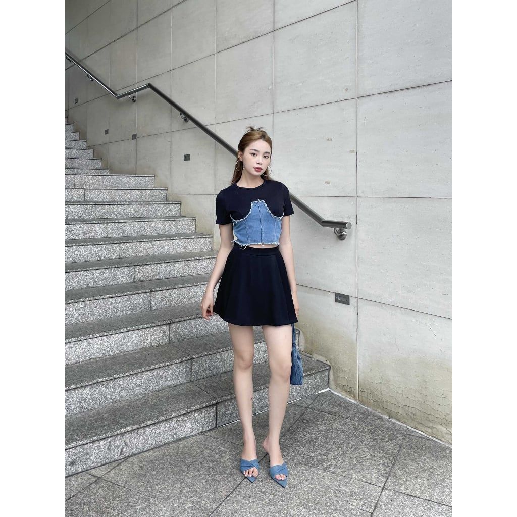 Áo Thun Croptop Phối Jeans Phong Cách Thời Trang Mùa Hè - Lapin Top - GOÛT DE JUN