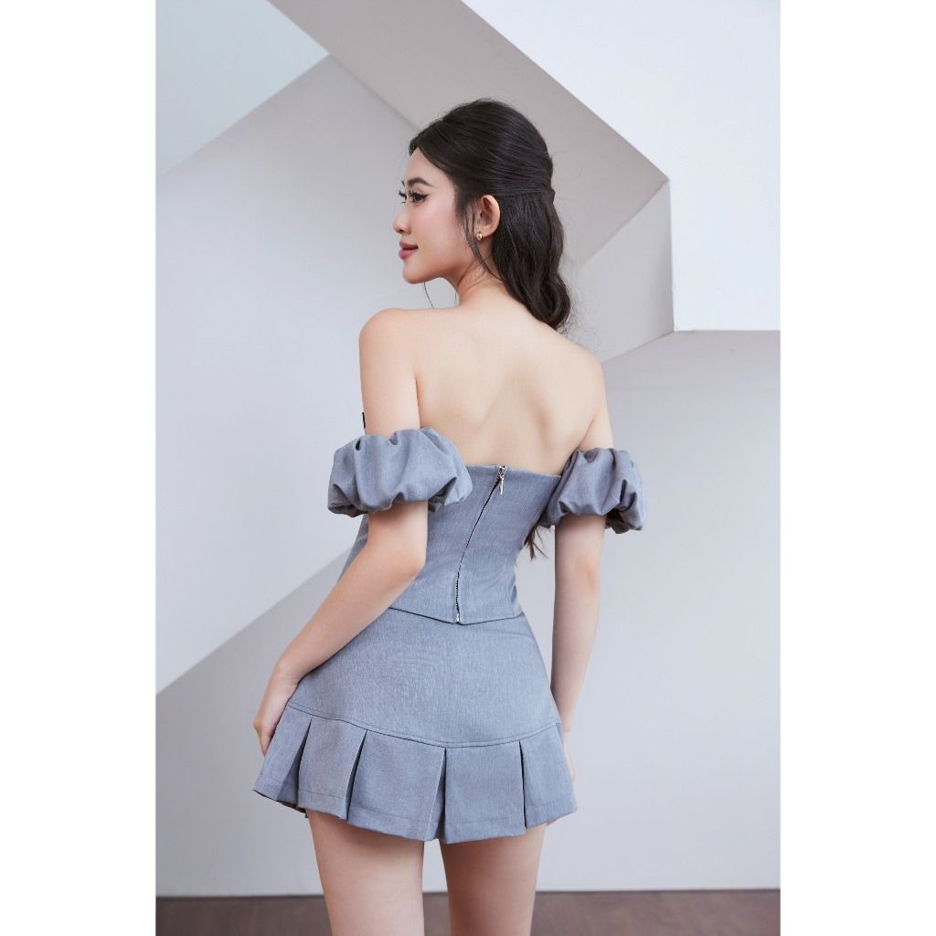 Set Áo Kiểu Nữ Cúp Ngực Trễ Vai Phối Chân Váy Xếp Li (bán lẻ) - CHARLY SET - GOÛT DE JUN