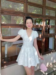 Đầm Nữ Tay Phồng Chiết Eo Tôn Dáng Form Xòe Hoa 3D Dễ Thương - MISI DRESS - GOÛT DE JUN