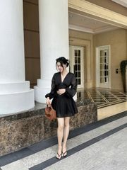 Đầm Nữ CHEIROS DRESS Cổ V Xếp Ly Dáng Xòe Tôn Eo Thanh Lịch GOUT DE JUN