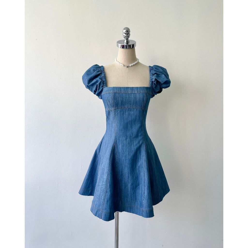 Đầm Nữ Tay Phồng Denim Nhẹ Nhàng Nữ Tính - VIA DRESS - Goût De Jun