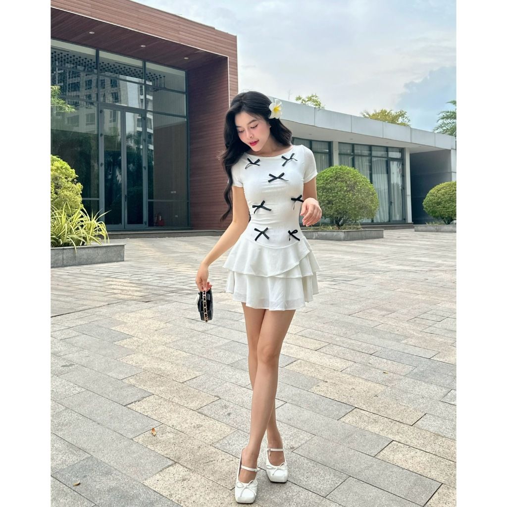Đầm Nữ Xoè Tầng Đính Nơ Dáng Ngắn - KAJIN DRESS - GOÛT DE JUN