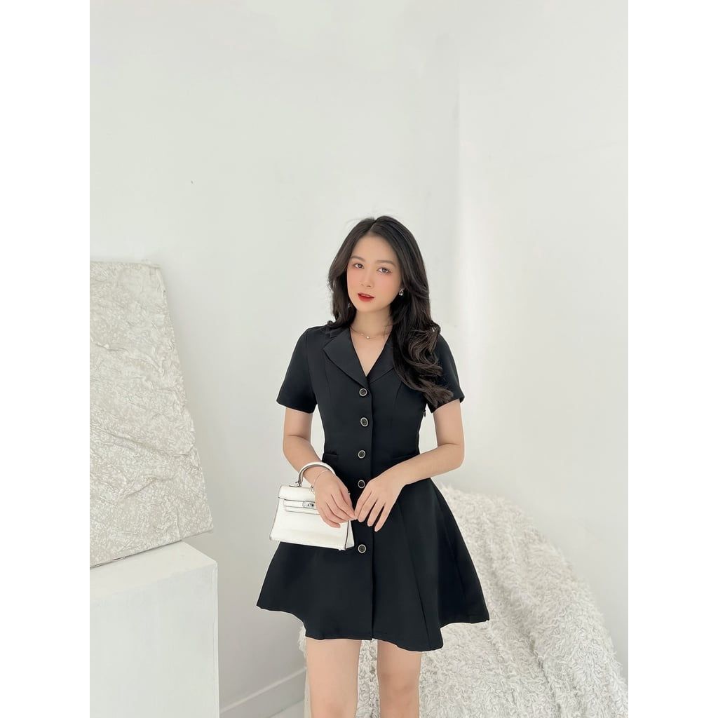 GOÛT DE JUN - Đầm Công Sở Cổ V Phối Nút Trẻ Trung Thanh Lịch - FANIE DRESS