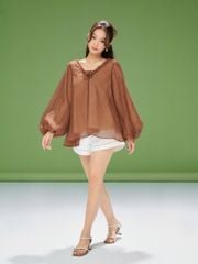 Áo Kiểu Nữ Diary Tay Dài Phồng Cổ V phối Bèo Nữ Tính GOÛT DE JUN
