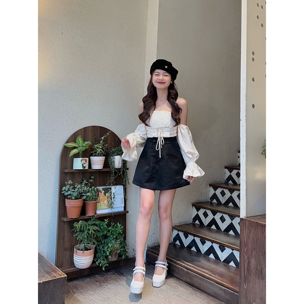 GOÛT DE JUN - Áo Croptop nữ thiết kế trễ vai tay bồng - Renni Top