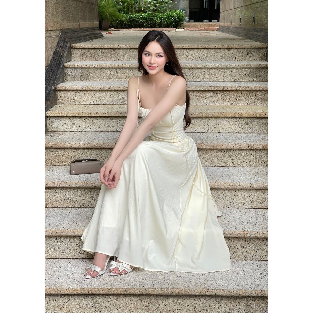 Đầm Nữ Hai Dây Dáng Dài Nhún Ngực Nữ Tính - JOSE DRESS - GOÛT DE JUN